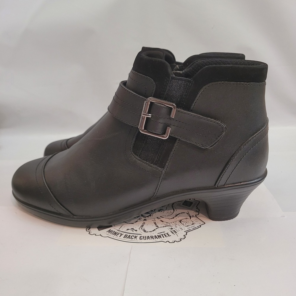 Orthofeet Bioheels Emma Black Leather Ankle Boots Women 9 Buckle 071-14-27